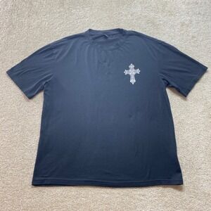 ROMWE Shirt Mens Large Black Short Sleeve Cross Graphic Tee